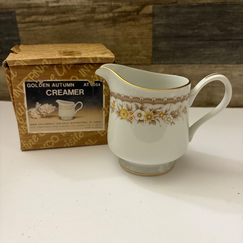 Ekco International Golden Autumn Creamer Fine China Sango Japan AT 9054 Vintage